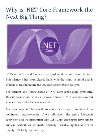 Why is .NET Core Framework the Next Big Thing?