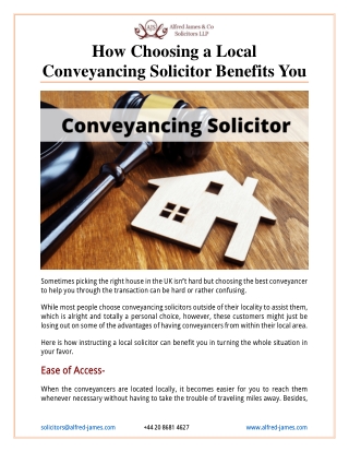 How Choosing a Local Conveyancing Solicitor Benefits You