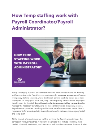 How Temp staffing work with Payroll Coordinator/Payroll Administrator?