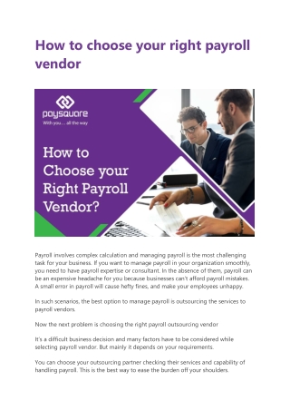 How to choose your right payroll vendor