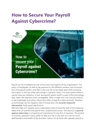 How to Secure Your Payroll Against Cybercrime?