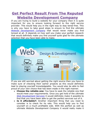 Get Perfect Result From The Reputed Website Development Company