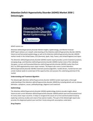 Attention Deficit Hyperactivity Disorder (ADHD) Market 2030 | Delveinsight