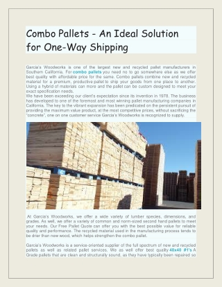 Combo Pallets - An Ideal Solution for One-Way Shipping
