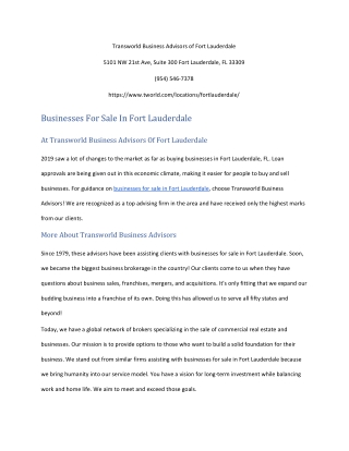 Business Brokers in Fort Lauderdale
