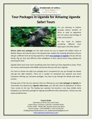 Tour Packages in Uganda for Amazing Uganda Safari Tours