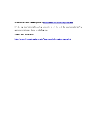 Pharmaceutical Recruitment Agencies – Top Pharmaceutical Consulting Companies