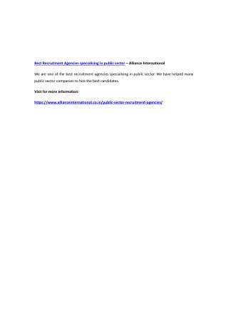 Best Recruitment Agencies specialising in public sector – Alliance International