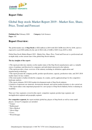 Step stools By Characteristics, Analysis, Opportunities And Forecast To 2024