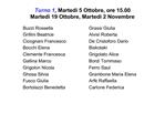 Turno 1, Marted 5 Ottobre, ore 15.00 Marted 19 Ottobre, Marted 2 Novembre