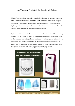 United Arab Emirates Air Treatment Products Market: Industry Trends, Opportunity and Forecast Till 2024