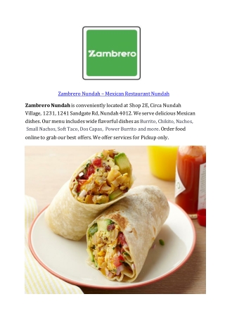 5% Off - Zambrero Mexican Restaurant Menu in Nundah, QLD