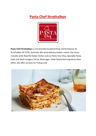 Pasta Chef Strathalbyn - Dawson St Takeaway, SA - 5% Off