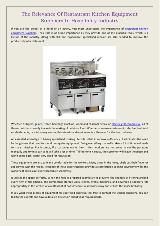 The Relevance Of Restaurant Kitchen Equipment Suppliers In Hospitality Industry