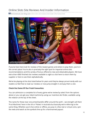 Online Slots Site Reviews And Insider Information