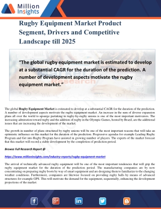 Rugby Equipment Market Product Segment, Drivers and Competitive Landscape till 2025