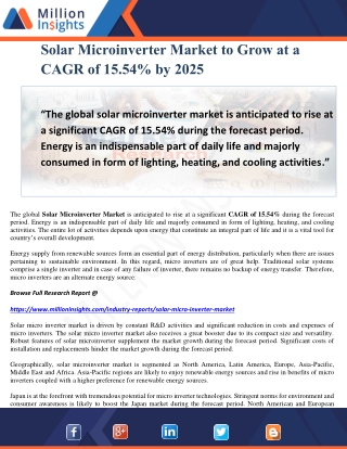 Solar Microinverter Market to Grow at a CAGR of 15.54% by 2025