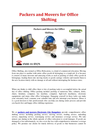 Packers and Movers for Office Shifting