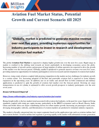 Aviation Fuel Market Status, Potential Growth and Current Scenario till 2025