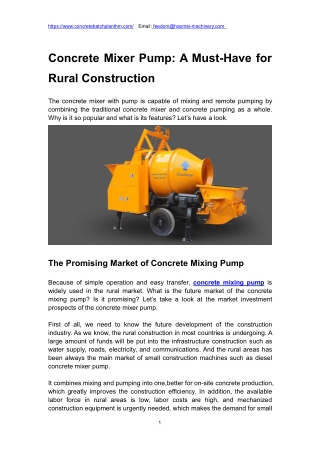 Concrete Mixer Pump: A Must-Have for Rural Construction