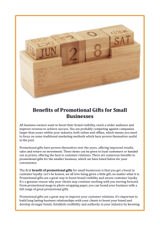 Benefits of Promotional Gifts for Small Businesses