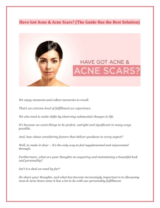 Have Got Acne & Acne Scars? (The Guide Has the Best Solution)
