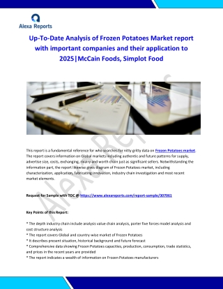 Global Frozen Potatoes Market Analysis 2015-2019 and Forecast 2020-2025