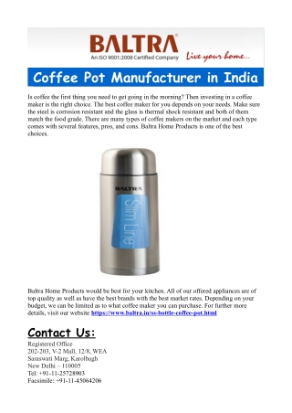 Coffee Pot Manufacturer in India