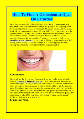 How To Find A Orthodontist Open On Saturday