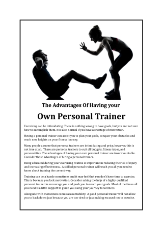 The Advantages Of Having your Own Personal Trainer