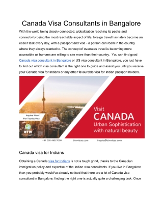 Canada Visa Consultants in Bangalore