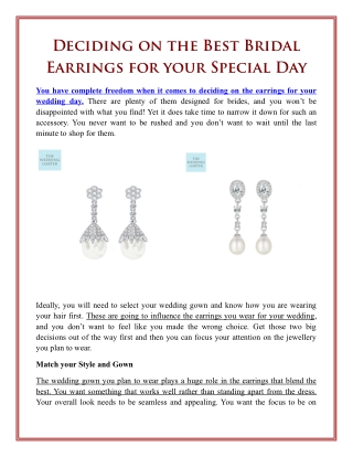 Deciding on the Best Bridal Earrings for your Special Day