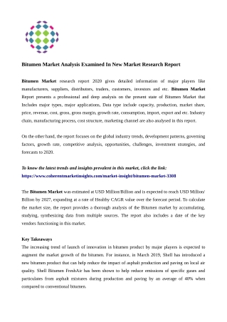 Bitumen market analysis examined in new market research report