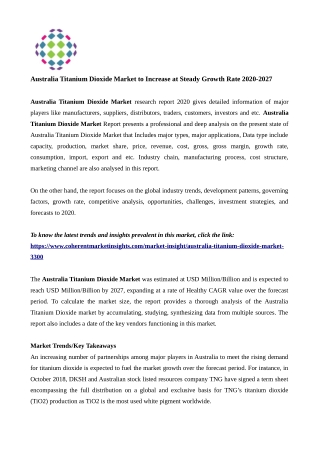 Australia Titanium Dioxide Market Global Sales, Revenue, Price and Gross Margin Forecast To 2027