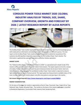 Global Cordless Power Tools Market Analysis to 2026