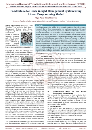 Food Intake for Body Weight Management System using Linear Programming Model