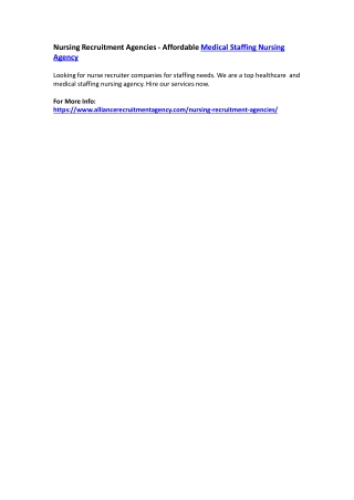 Nursing Recruitment Agencies - Affordable Medical Staffing Nursing Agency