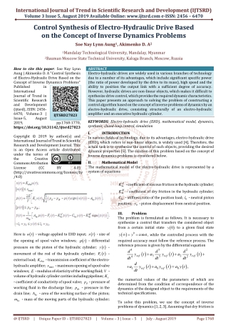 Control Synthesis of Electro Hydraulic Drive Based on the Concept of Inverse Dynamics Problems