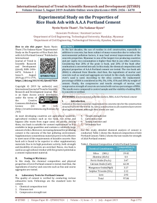 Experimental Study on the Properties of Rice Husk Ash with A.A.A Portland Cement