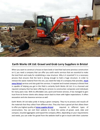 Earth Works UK Ltd- Gravel and Grab Lorry Suppliers in Bristol