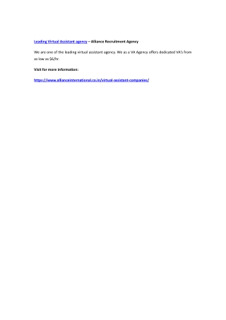 Leading Virtual Assistant agency – Alliance Recruitment Agency
