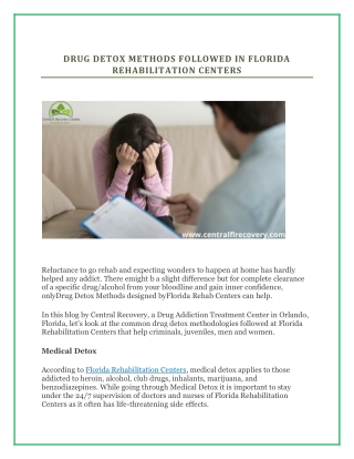 Drug Detox Methods Followed In Florida Rehabilitation Centers