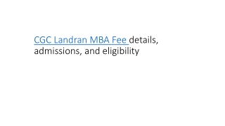 CGC Landran MBA fee details, admissions, and eligibility