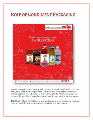 Role of Condiment Packaging