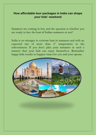 affordable tour packages in india