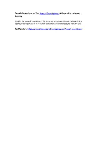 Search Consultancy - Top Search Firm Agency - Alliance Recruitment Agency