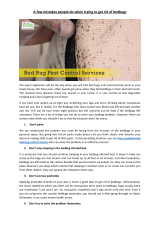 A few mistakes people do when trying to get rid of bedbugs