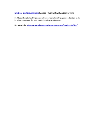 Medical Staffing Agencies Service - Top Staffing Service For Hire