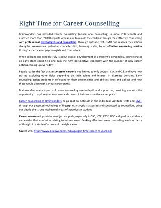 Right Time for Career Counselling