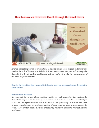 How to move an Oversized Couch through the Small Doors